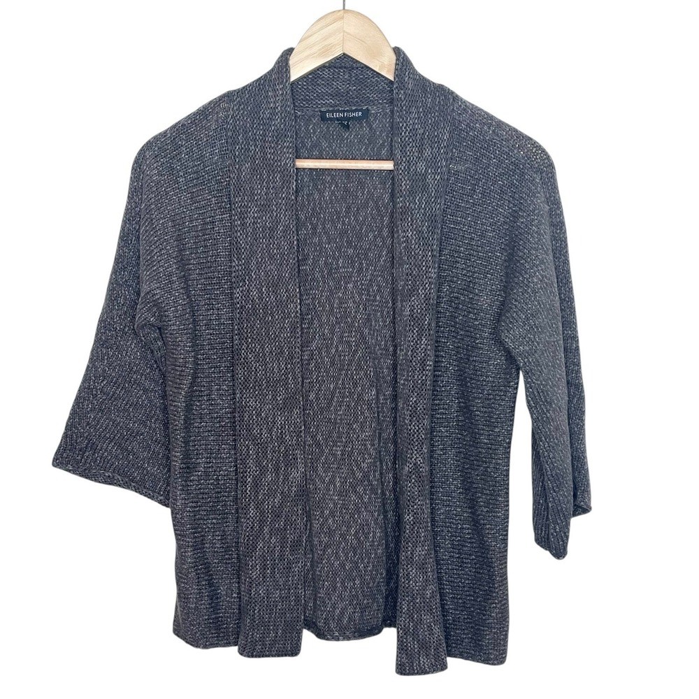 Eileen Fisher Cotton Kimono Open Cardigan Sweater Taupe Womens XS Gray Tan
